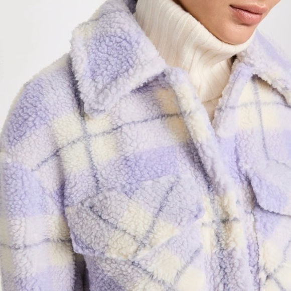 Purple Plaid Faux Fur Sherpa Jacket - Small - Retail $140 - Avec Les Filles - Picture 2 of 6